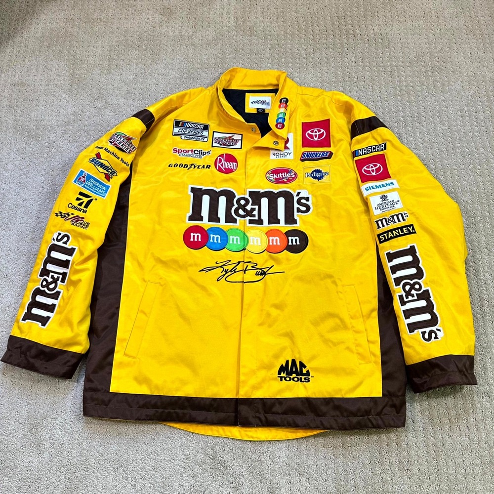 Joe Gibbs Racing NASCAR Jacket Men's 3XL M&M's Kyle Busch Toyota Yellow Bomber